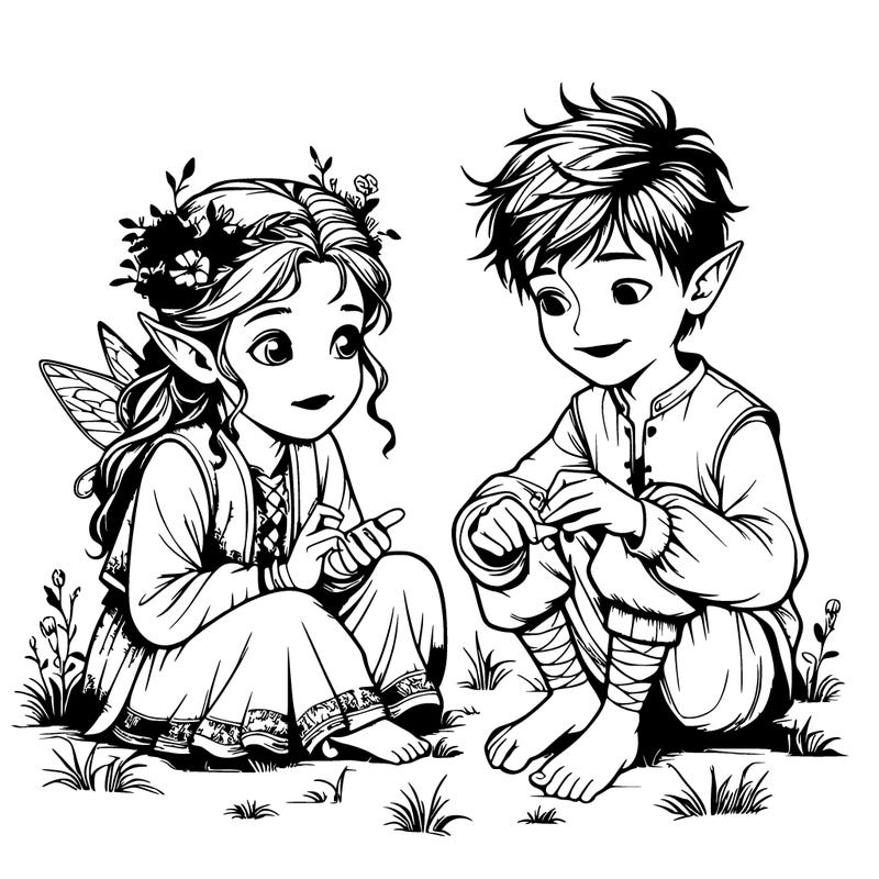 realistic young fae boy and girl playing