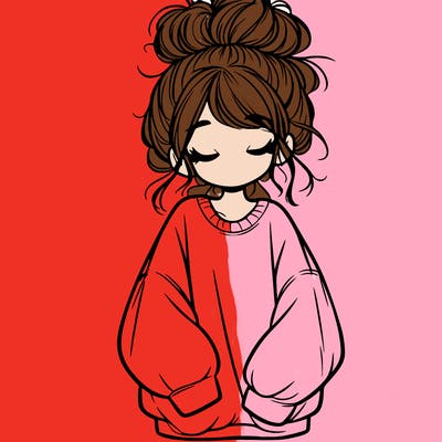girl with baggy sweatshirt and messy bun
