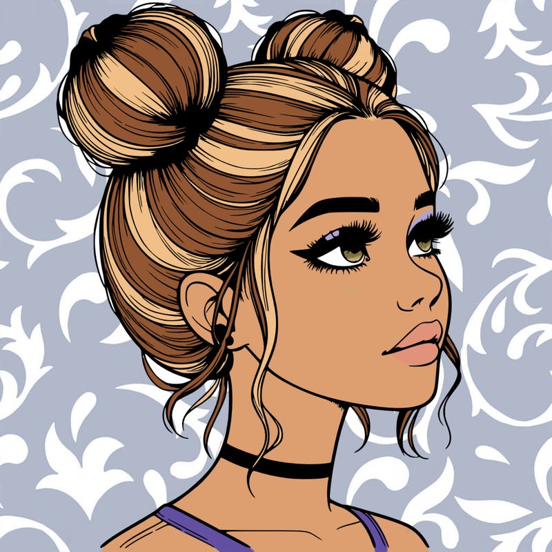 realistic girl with buns on the top of her head