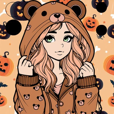 realistic girl in a animal pjs hoodie