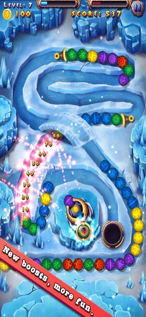 Marble Shoot - Egyptian - Marb - Classic marble shooting puzzle gameplay in an icy winter level with a score multiplier effect