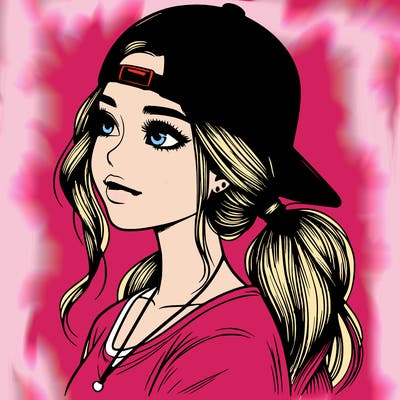 realistic girl with a backwards hat