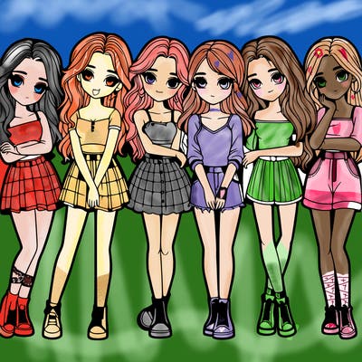 a group of girls realistic