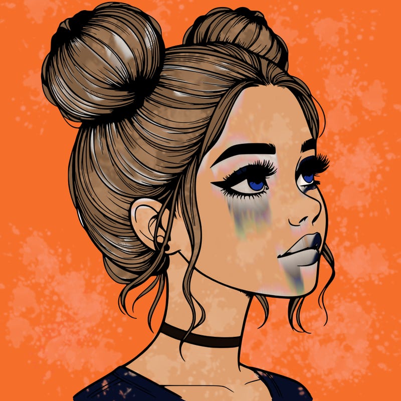 realistic girl with buns on the top of her head