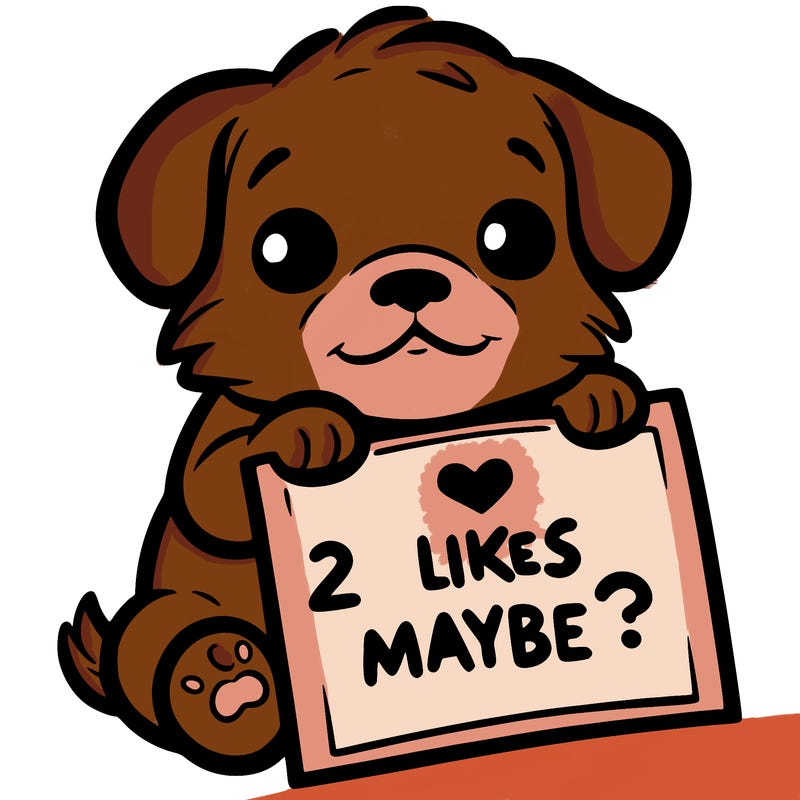 a puppy holding a sign that says 2 likes maybe?