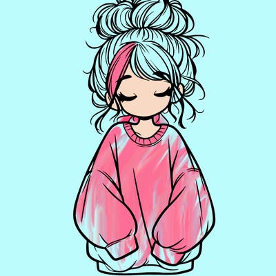 girl with baggy sweatshirt and messy bun
