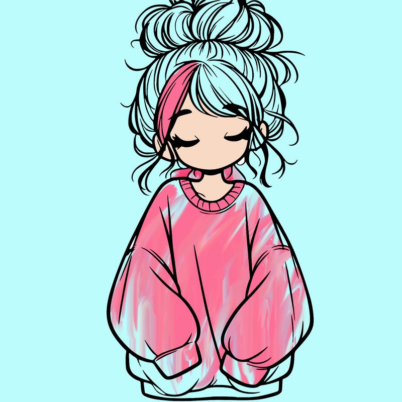 girl with baggy sweatshirt and messy bun