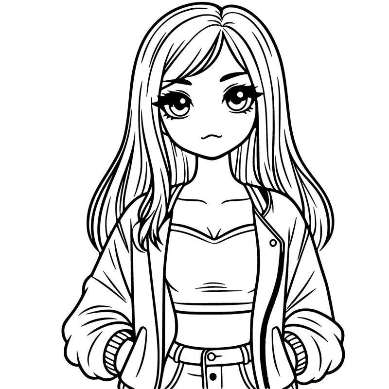 girl with long hair a crop top and a jacket