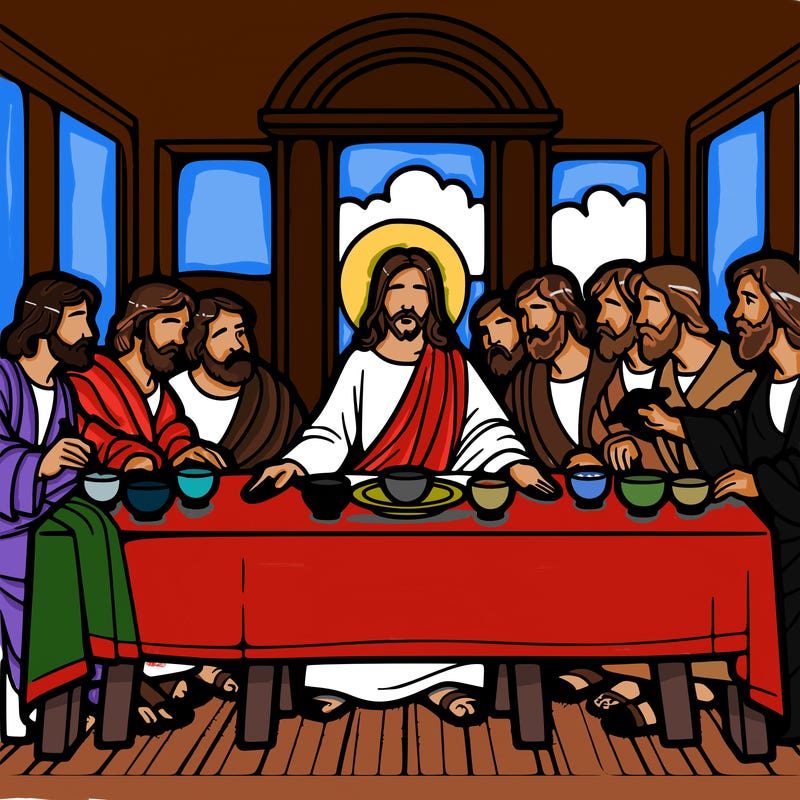 jesus shares the last supper with twelve apostles