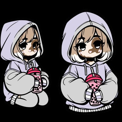 oversized hoodie girl with boba