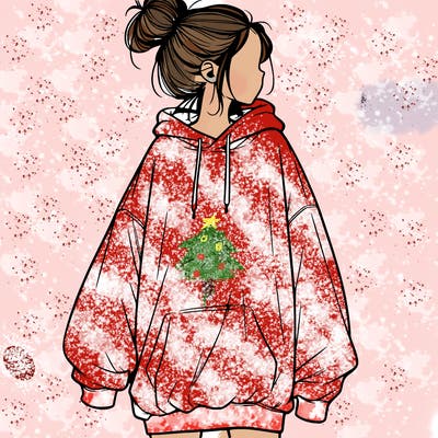 realistic girl with a oversized sweatshirt on and a bun