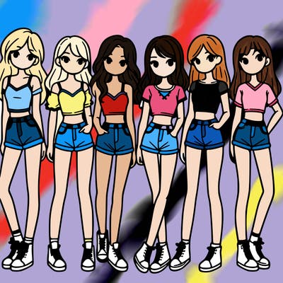 a group of girls wearing crop tops and shorts