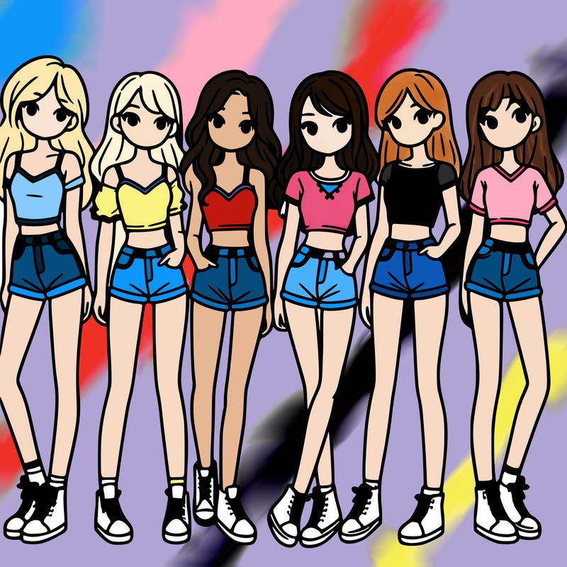a group of girls wearing crop tops and shorts