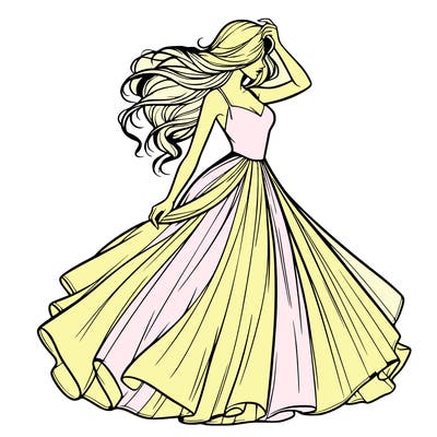 realistic woman with dress flowing in the wind
