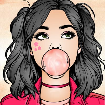 realististic girl blowing bubble -gum