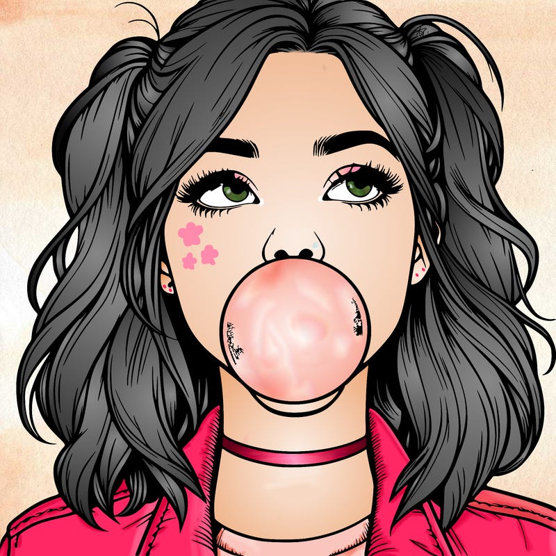 realististic girl blowing bubble -gum