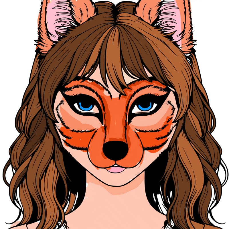 realistic girl with therian wolf mask