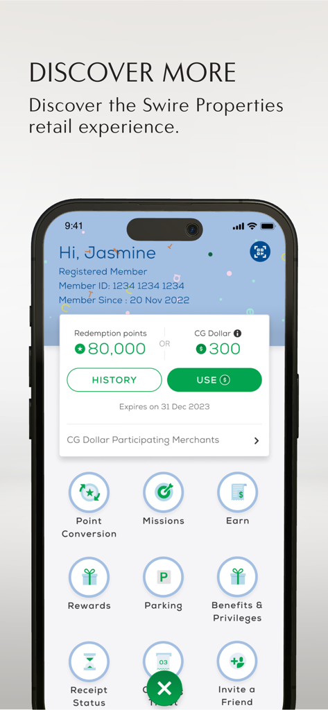 TAIKOO+ - TAIKOO+ mobile app dashboard showing member loyalty points, rewards, and parking features.