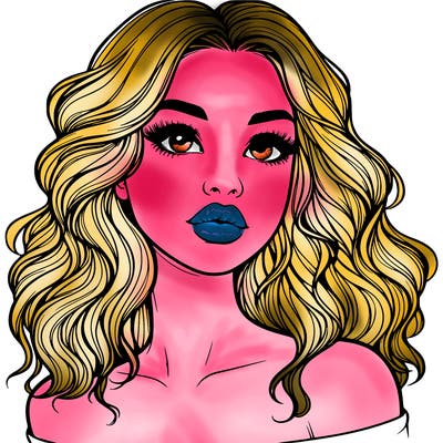 realistic girl with wavy hair and lips