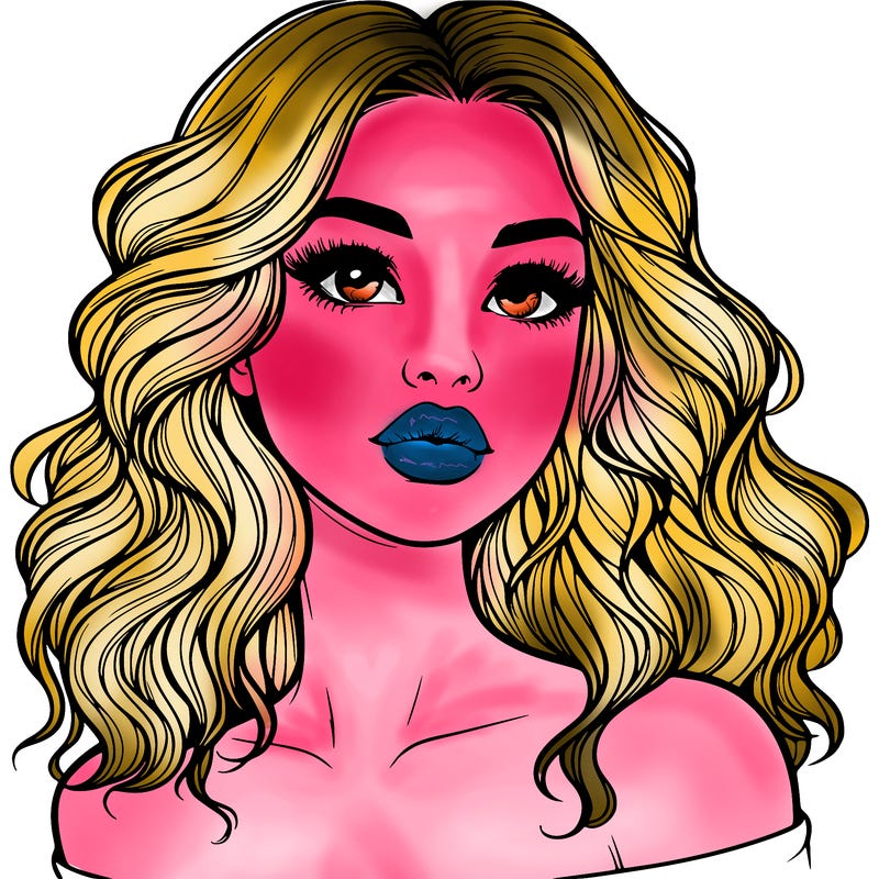 realistic girl with wavy hair and lips