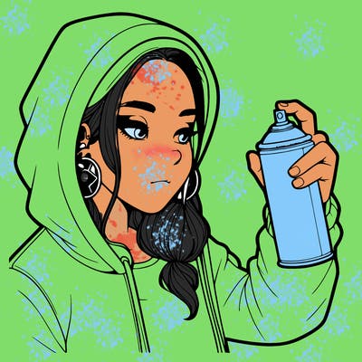 a realistic girl, spray painting