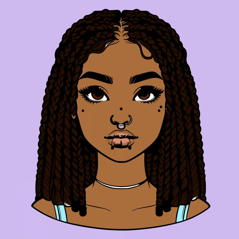 realistic girl with braids and nose piercings