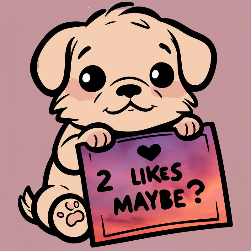 a puppy holding a sign that says 2 likes maybe?