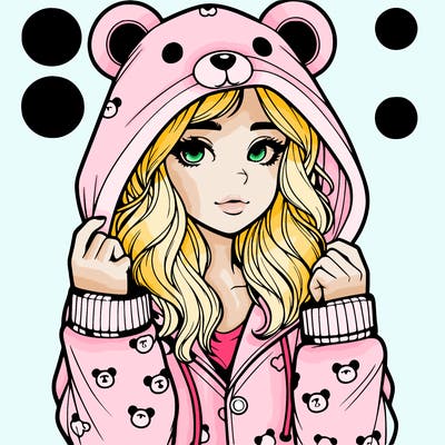 realistic girl in a animal pjs hoodie