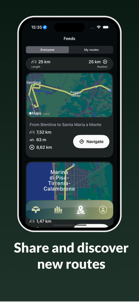 Ride Log: Motorcycle Tracker - Um feed de rotas de motocicleta compartilhadas no aplicativo Ride Log com visualizações de mapa e opções de navegação