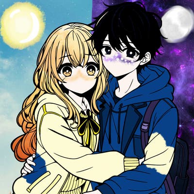 anime girl and boy hugging