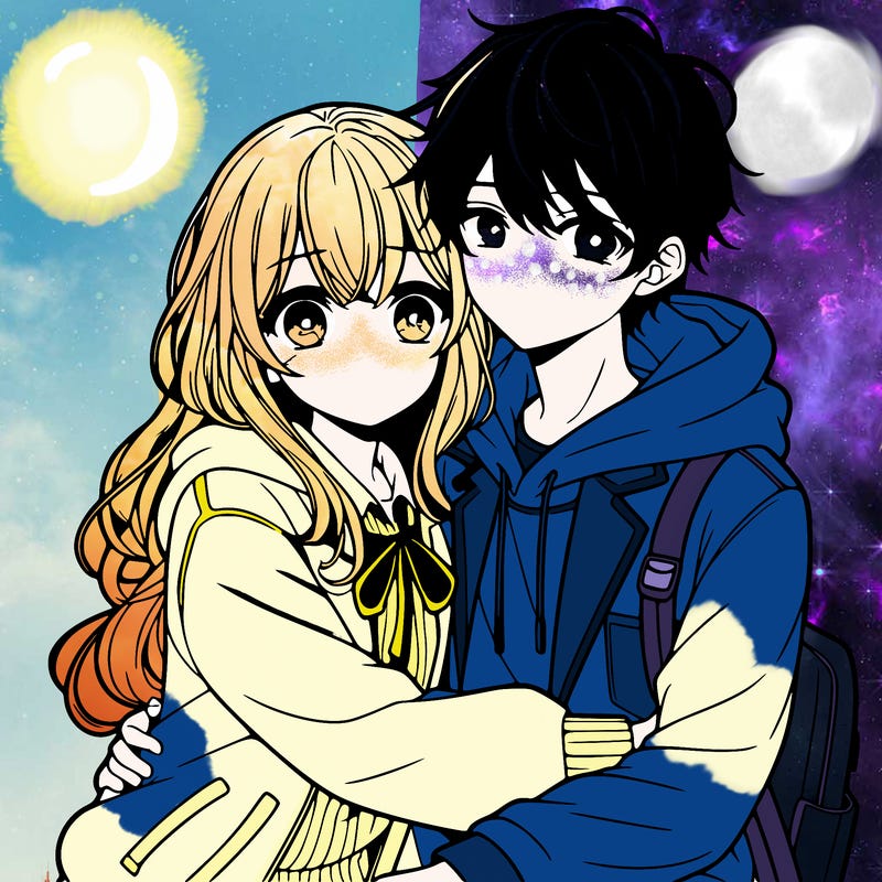 anime girl and boy hugging