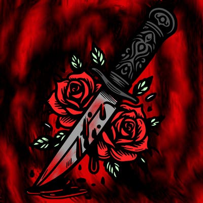 knife with roses and thorns and blood