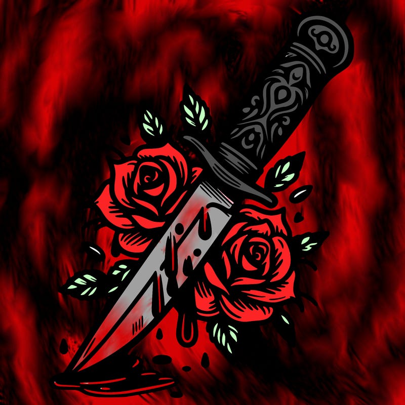 knife with roses and thorns and blood