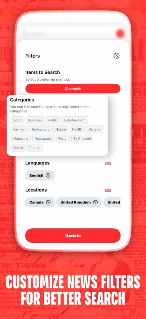 Newsreadeck: AI News Reader - Newsreadeckアプリでニュース検索フィルターとカテゴリをカスタマイズしている
