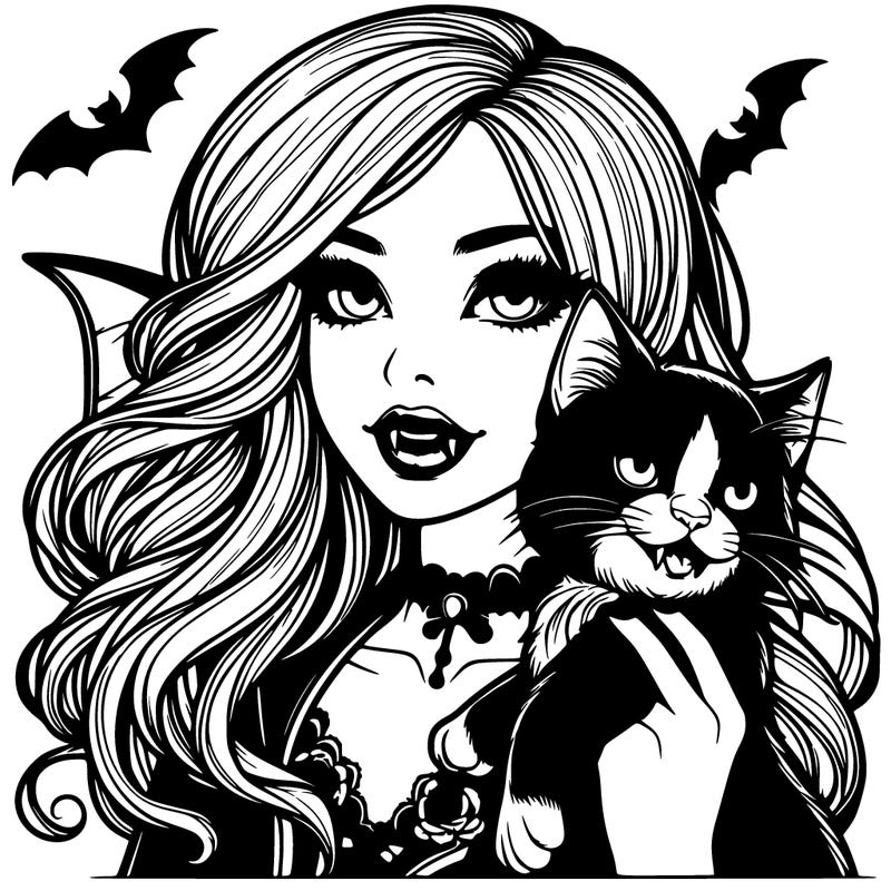 realistic vampire girl with vampire cat