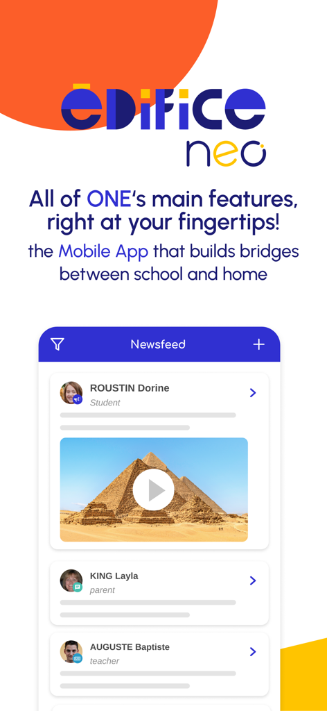 NEO Pocket - Interfaz de la aplicación NEO Pocket mostrando un feed de noticias para la comunicación escolar