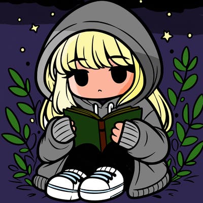 girl in oversized hoodie reading a book