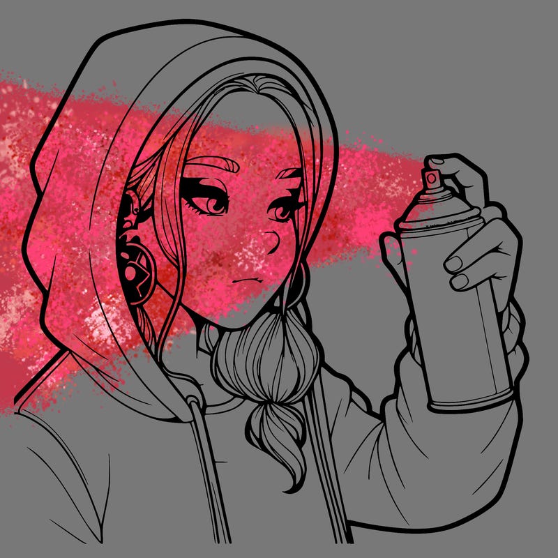 a realistic girl, spray painting