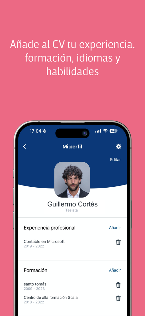 Computrabajo - Computrabajo app user profile screen showing professional experience and education sections