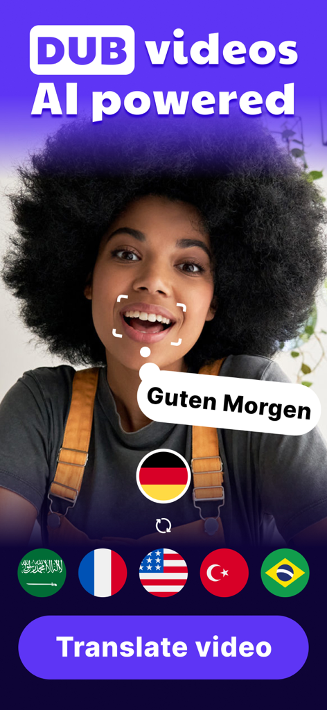 AI Video Translator - DUB it! - ドイツ語に動画の音声を翻訳するDUB itアプリのインターフェース