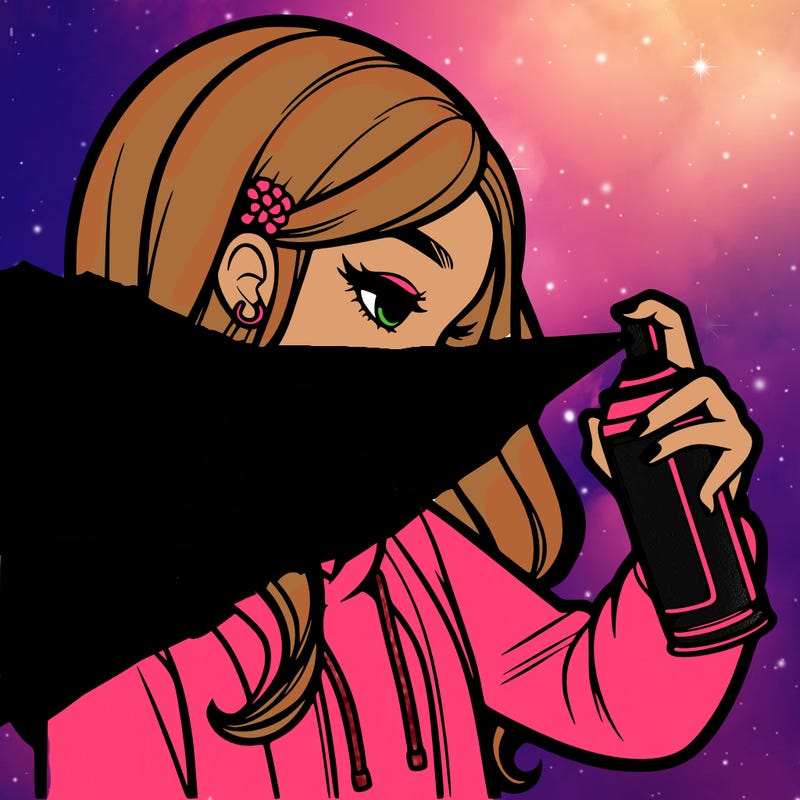 a realistic girl spray painting