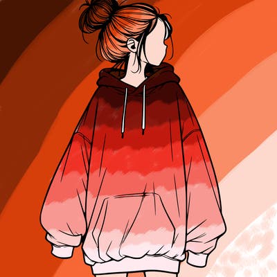 realistic girl with a oversized sweatshirt on and a bun