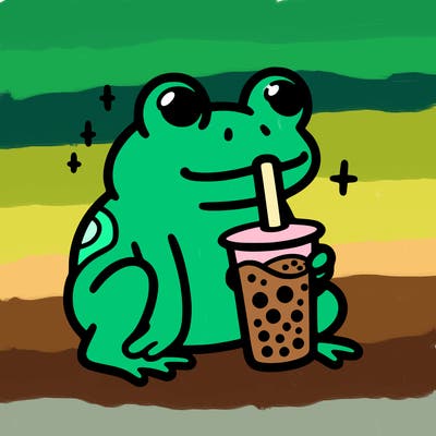 frog drinking boba tea
