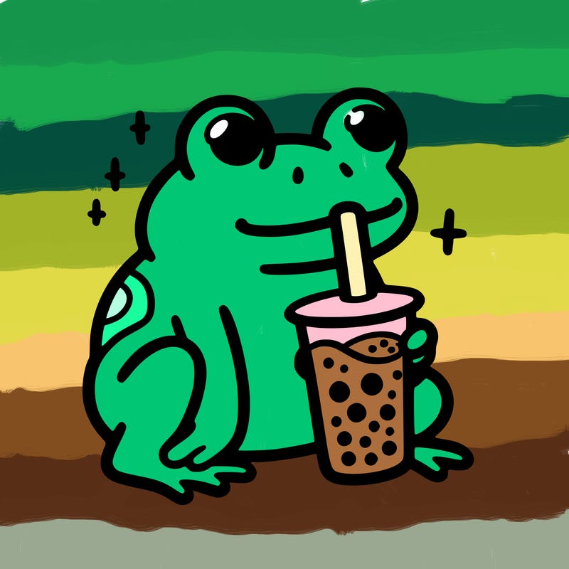 frog drinking boba tea