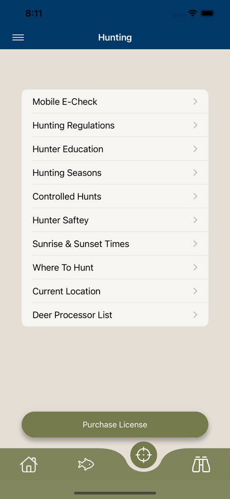 Go Outdoors Oklahoma app hunting menu showing license and regulation options