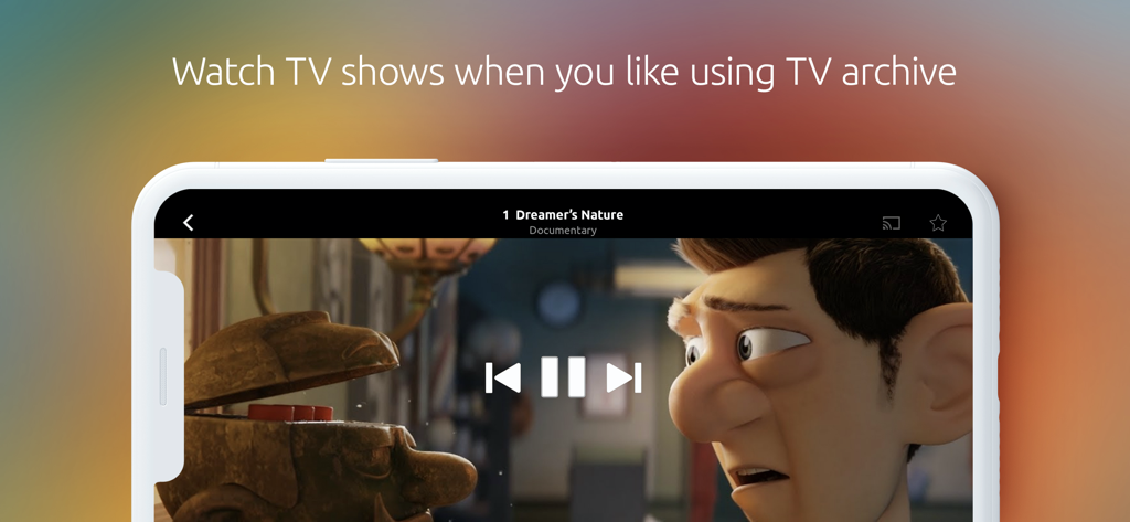 StalkerTV app interface showing video playback with archive and playback controls