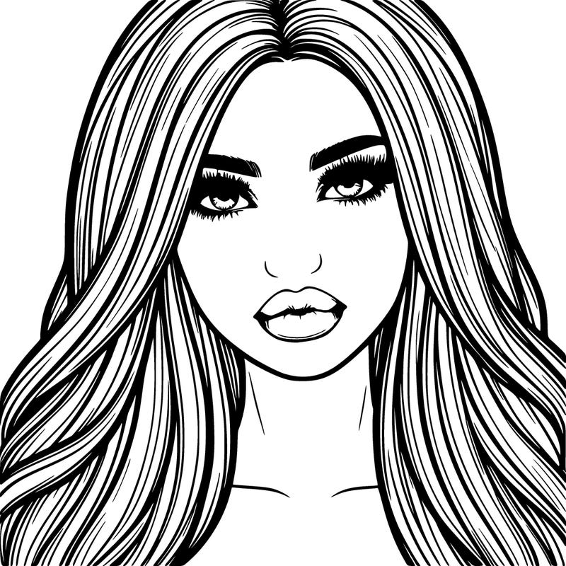 realistic girl with full lips and voluminous straight hair
