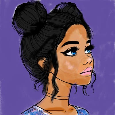 realistic girl with buns on the top of her head