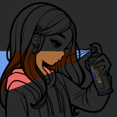 a realistic girl spray painting