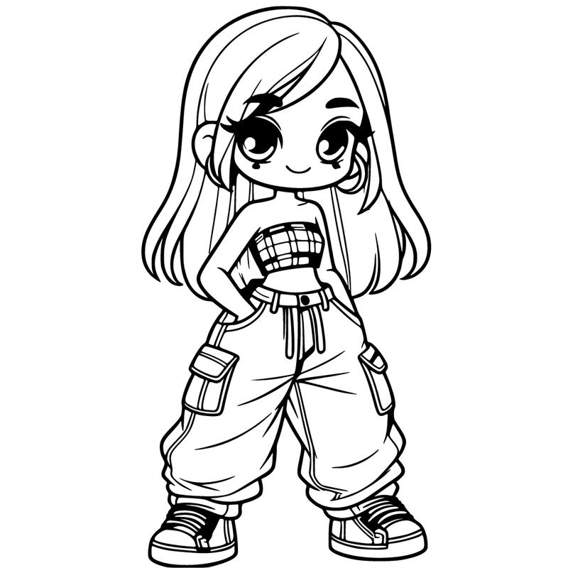 cute girl with baggy jeans and a crop top